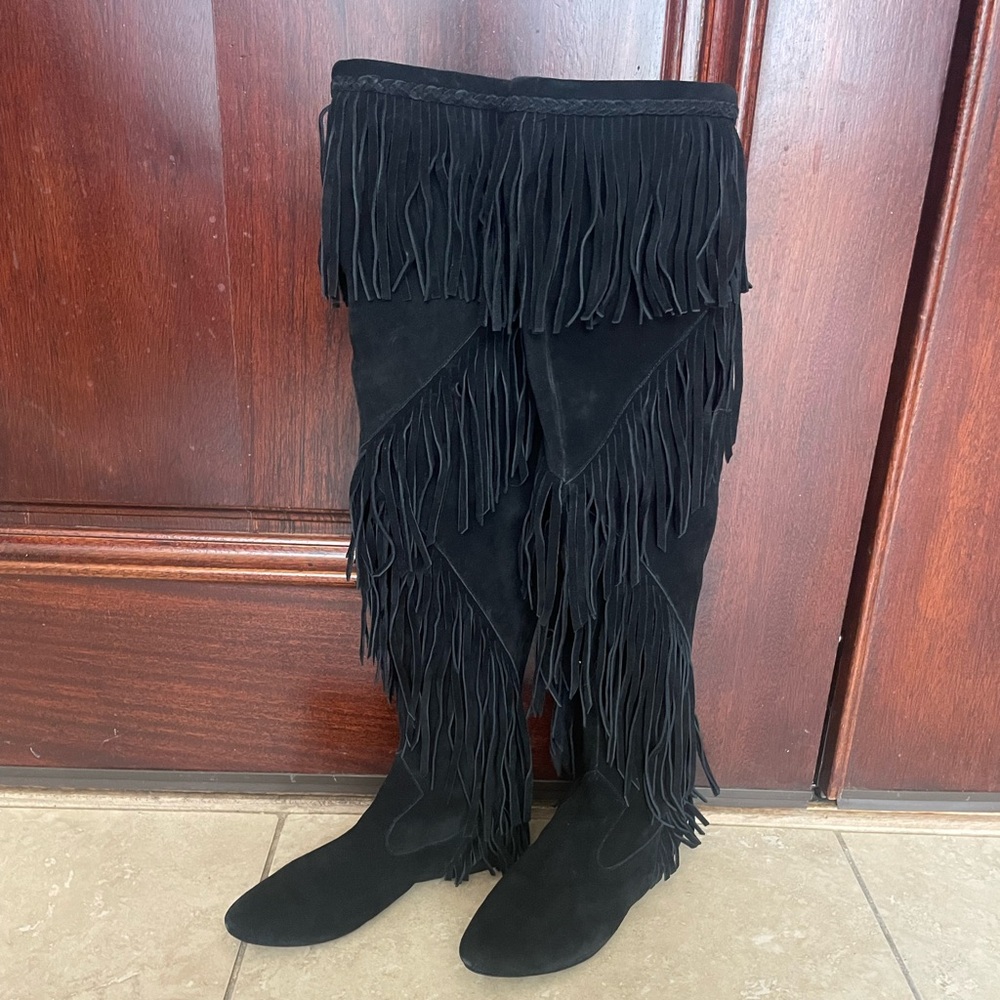 Sam Edelman Black Fringe Over the Knee Boots